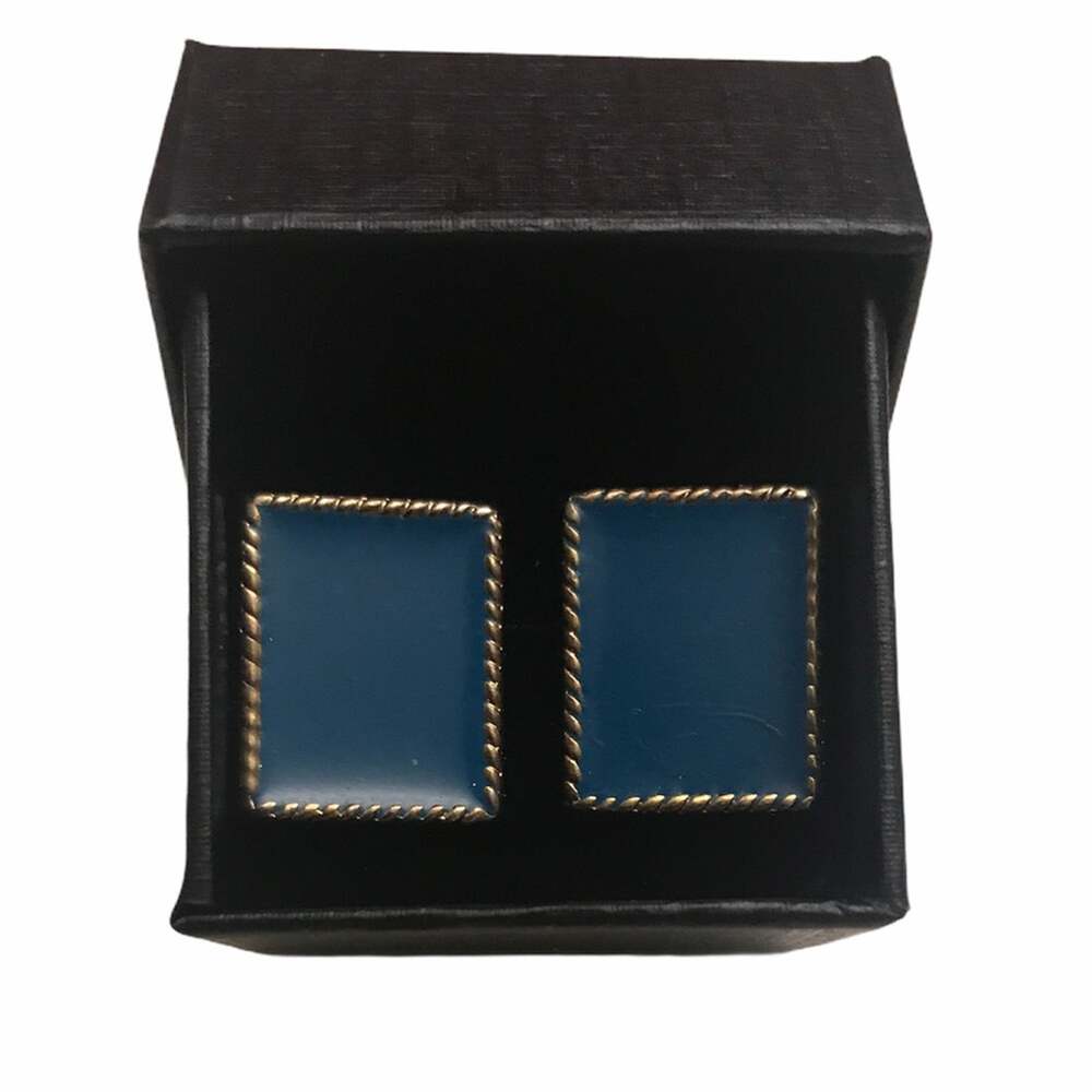 Vintage Stud Earrings Cerulean Blue in Gold Scroll